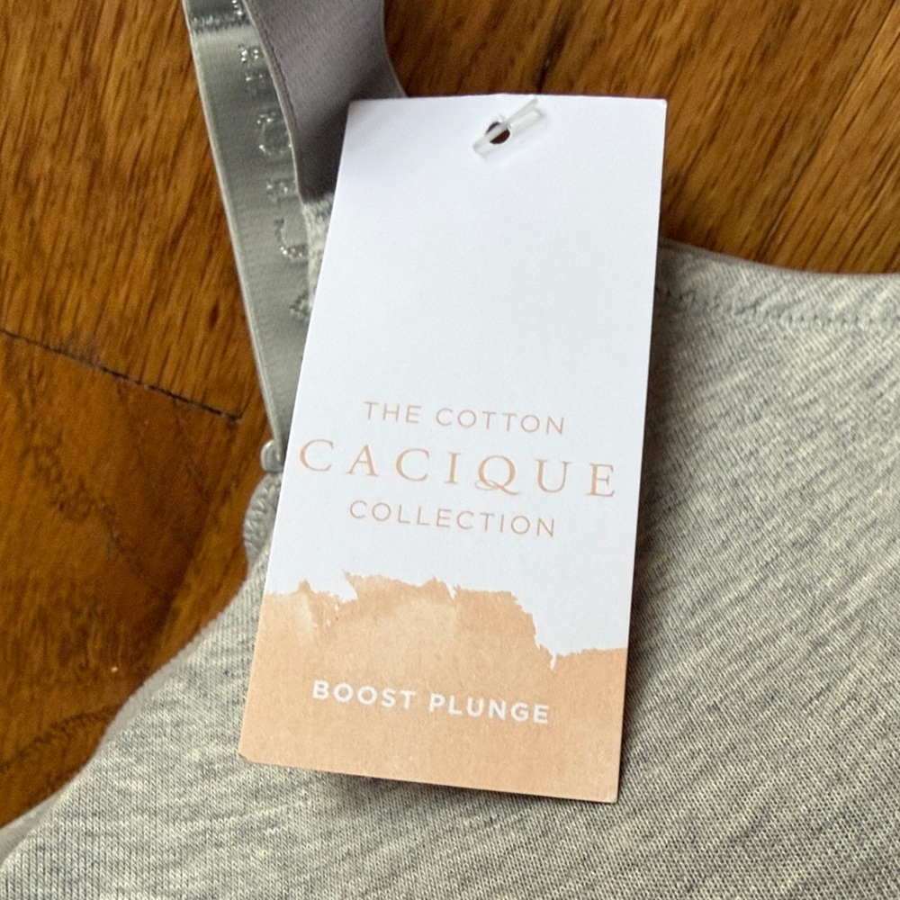NEW Cacique 40F Boost Plunge Front Closure Grey Knit Bra - Picture 2 of 6